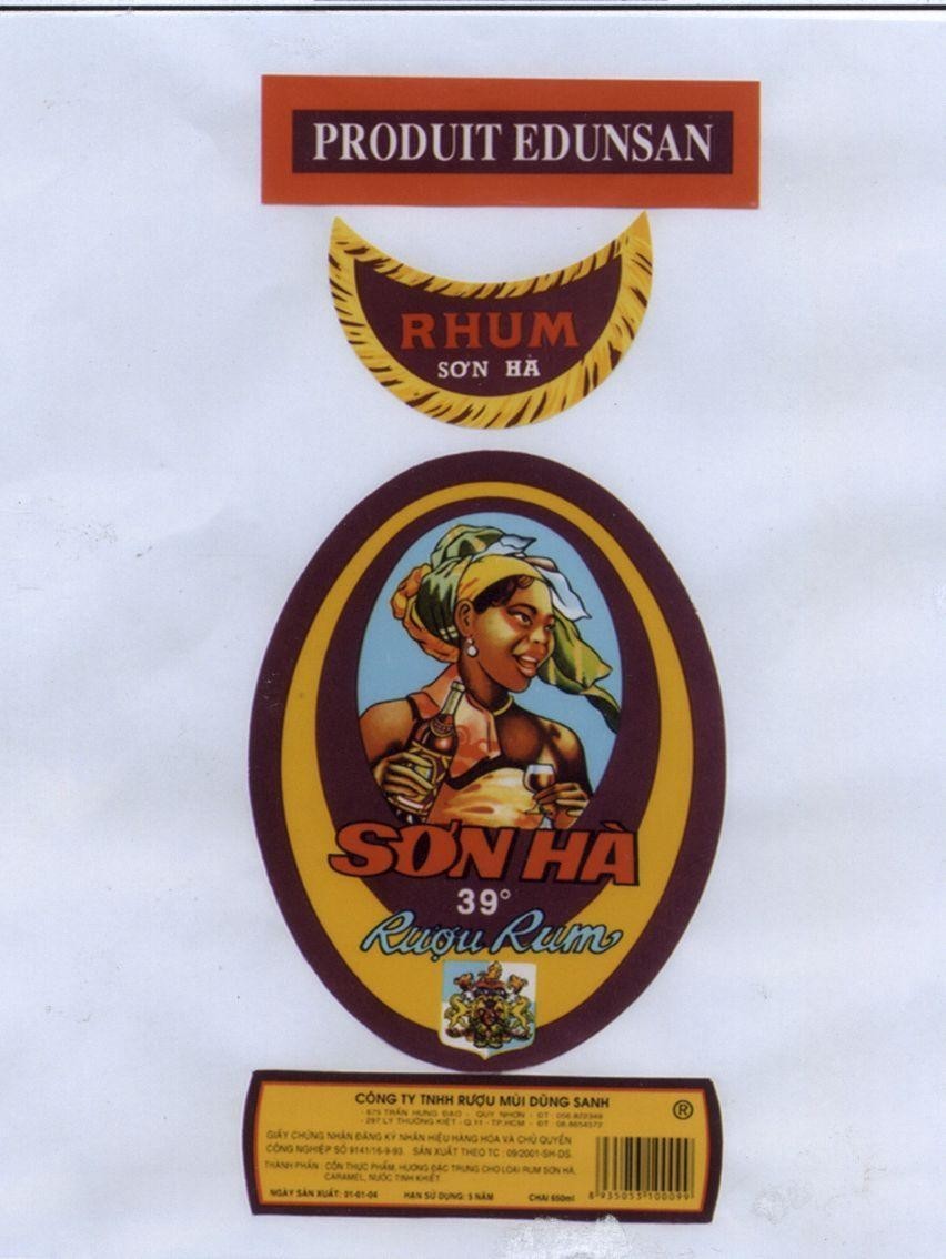 Mẫu nhãn hiệu EDUNSAN Sơn Hà DũNG SANH RHUM PRODUIT Rượu RUM