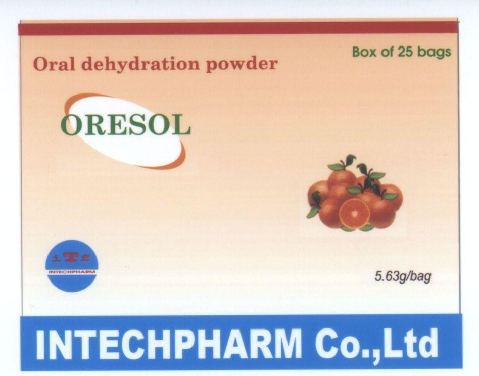 Mẫu nhãn hiệu ORESOL INTECHPHARM ORAL DEHYDRATION POWDER BOX OF 25 BAGS