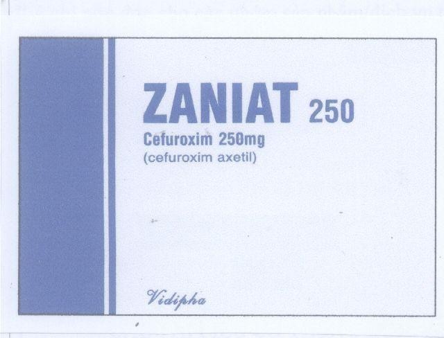 Mẫu nhãn hiệu ZANIAT VIDIPHA 250 CEFUROXIM 250MG CEFUROXIM AXETIL