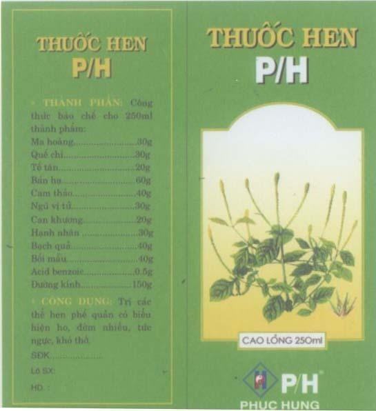 Mẫu nhãn hiệu PH PHUC HUNG THUOC HEN PH CAO LỏNG