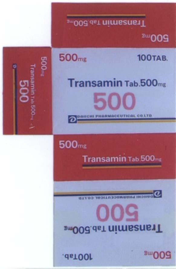 Mẫu nhãn hiệu DAIICHI TRANSAMIN D PHARMACEUTICAL CO.LTD TAB 500 MG