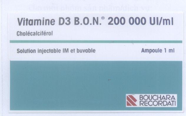 Mẫu nhãn hiệu BOUCHARA RECORDATI B.O.N VITAMINE D3 AMPOULE