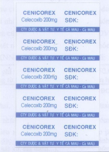 Mẫu nhãn hiệu CENICOREX CELECOXIB Cà MAU 200MG CTY DUOC VAT TU Y TE