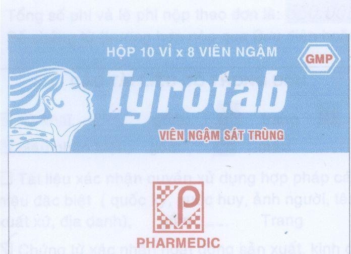 Mẫu nhãn hiệu TYROTAB PHARMEDIC GMP Viên Ngậm Sát Trùng