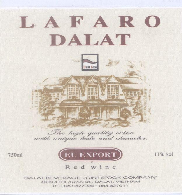 Mẫu nhãn hiệu LAFARO DALAT DALAT BECO EU EXPORT RED WINE