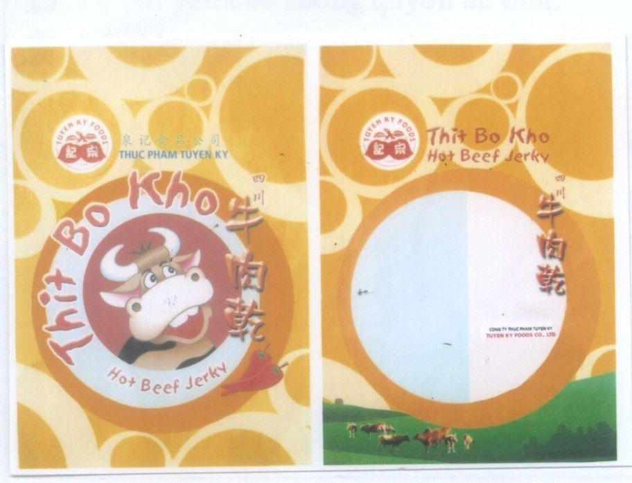 Mẫu nhãn hiệu THUC PHAM TUYEN KY [quan ji] TUYEN KY FOOD [Thịt bò khô Tứ Xuyên] THIT BO KHO HOT BEEF JERKY