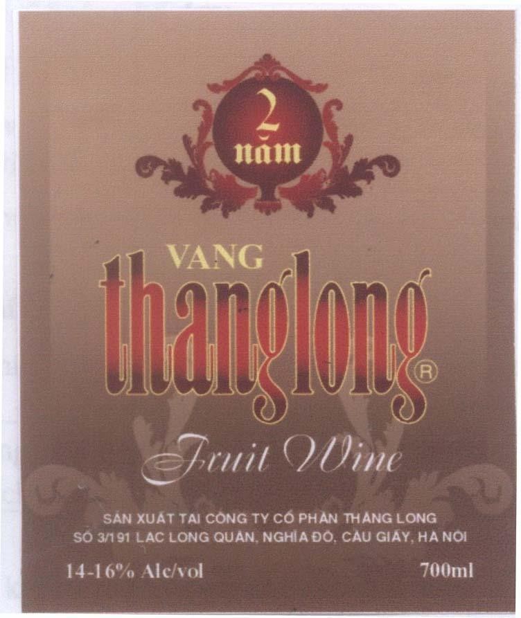 Mẫu nhãn hiệu 2 Năm VANG thanglong FRUIT WINE