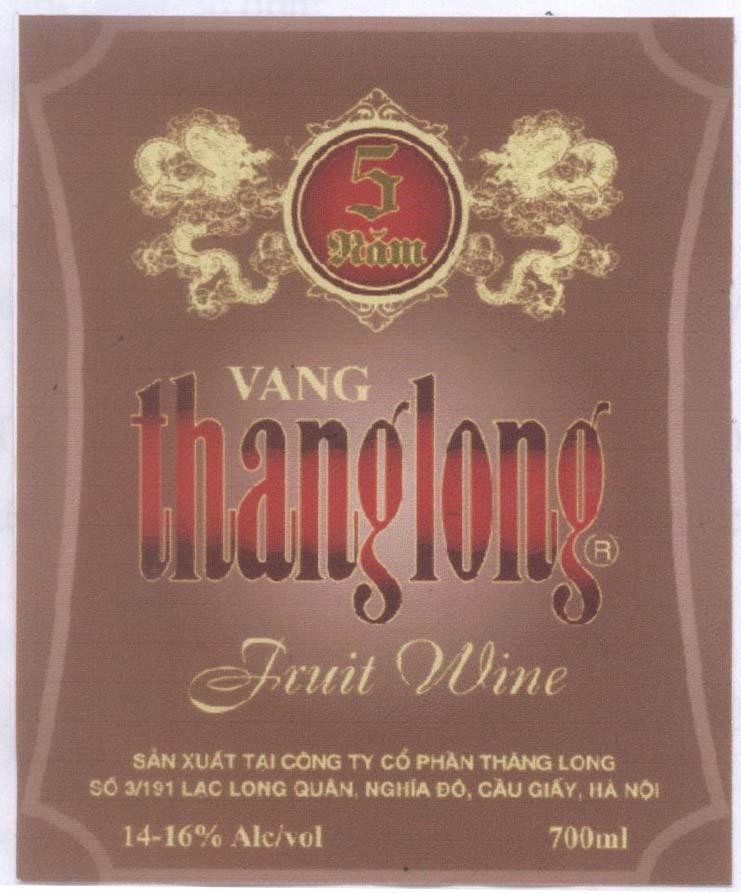 Mẫu nhãn hiệu 5 Năm VANG thanglong FRUIT WINE