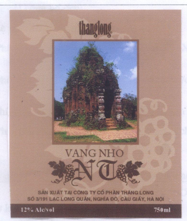 Mẫu nhãn hiệu thanglong VANG NHO NT