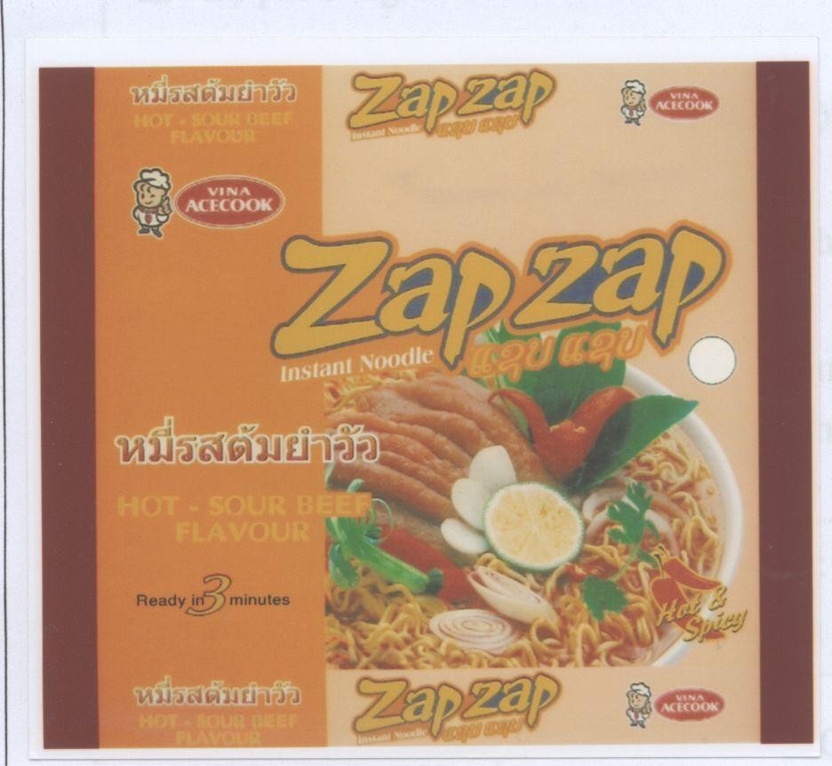 Mẫu nhãn hiệu ZAP ZAP VINA ACECOOK