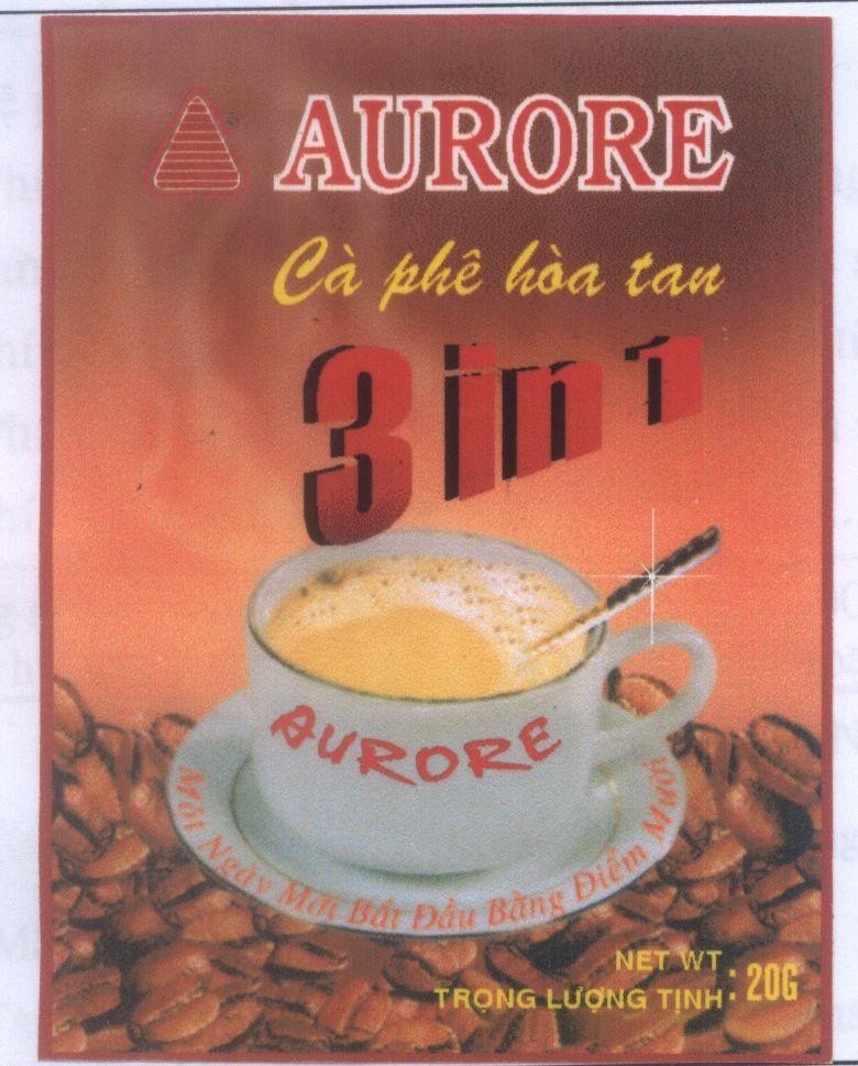 Mẫu nhãn hiệu AURORE Cà Phê Hoà Tan 3 in 1 Một Ngày Mới Bắt Đầu Bằng Điểm Mười