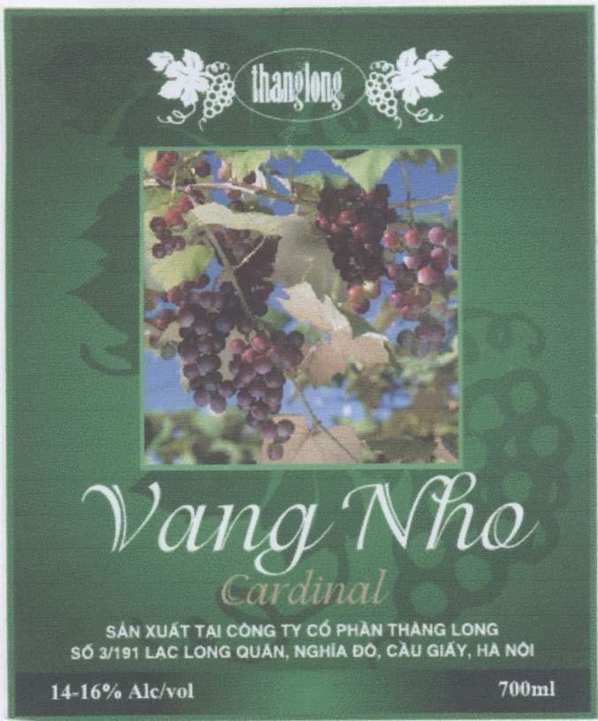 Mẫu nhãn hiệu Vang Nho thanglong CARDINAL