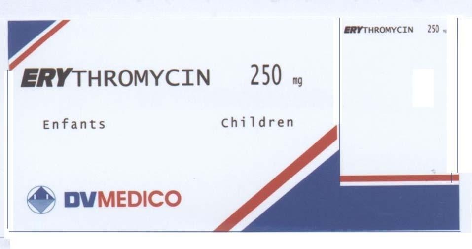 Mẫu nhãn hiệu ERYTHROMYCIN DVMEDICO ENFANTS 250mg