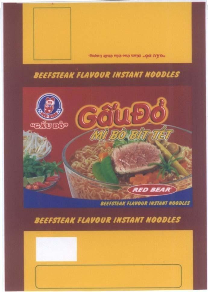 Mẫu nhãn hiệu RED BEAR Gấu Đỏ Mì bò bít tết