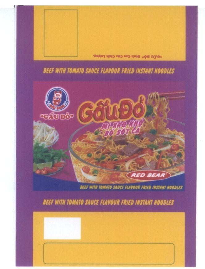 Mẫu nhãn hiệu RED BEAR Gấu Đỏ Mì xào khô bò sốt cà