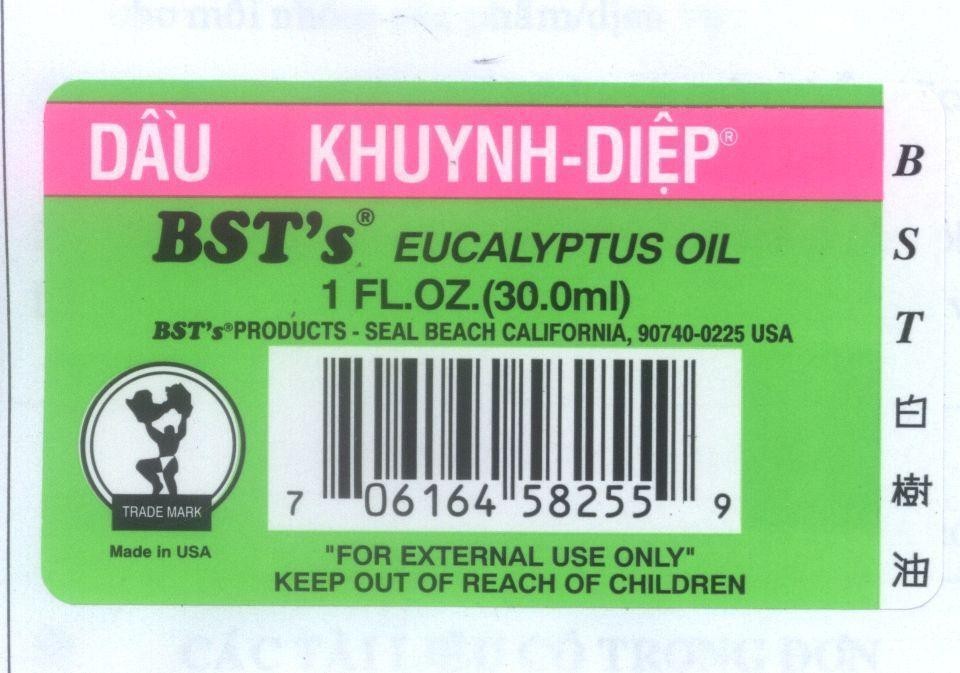 Mẫu nhãn hiệu Dầu khuynh diệp BST's EUCALYPTUS OIL