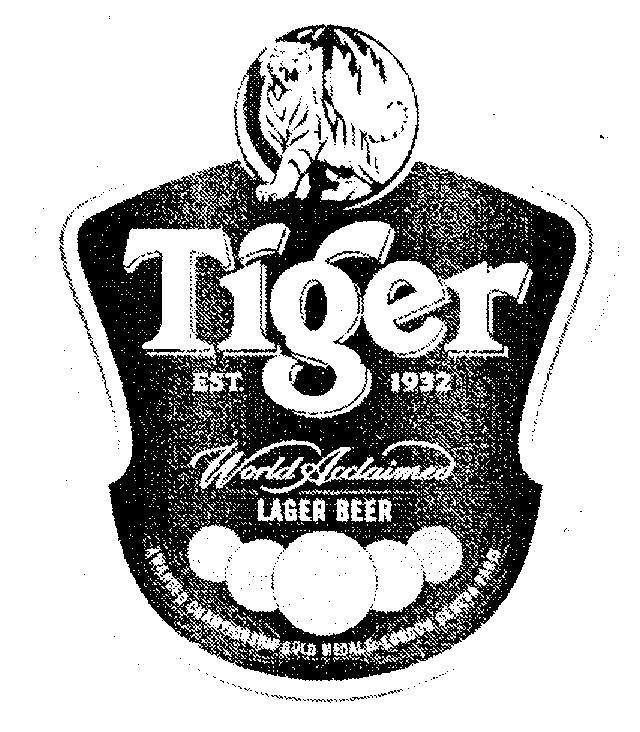 Mẫu nhãn hiệu Tiger EST 1932 WORLD ACCLAIMED LAGER BEER