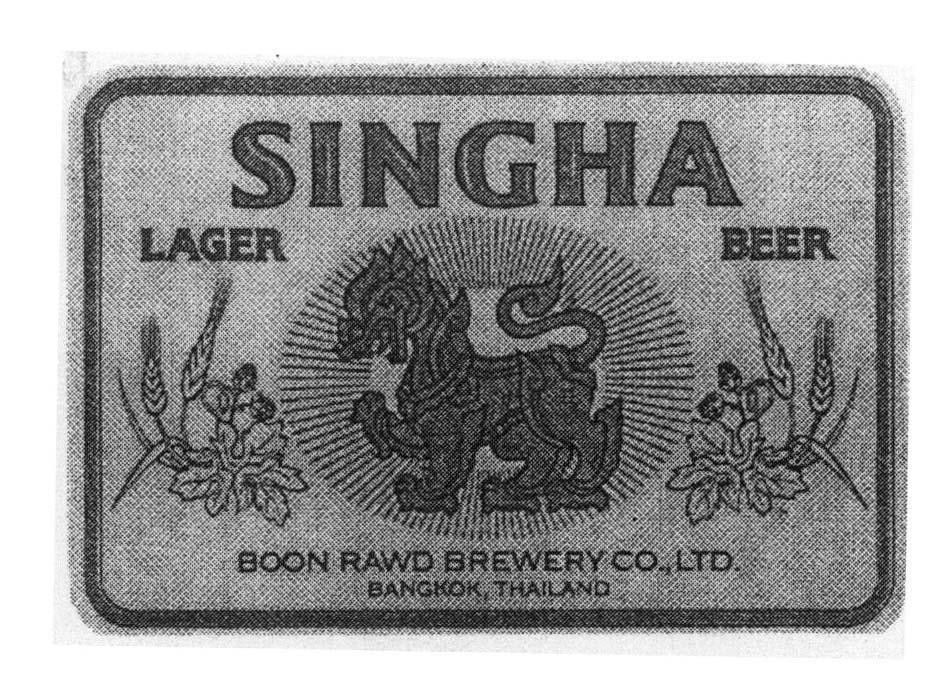 Mẫu nhãn hiệu SINGHA LAGER BEER BOON RAWD BREWERY CO., LTD