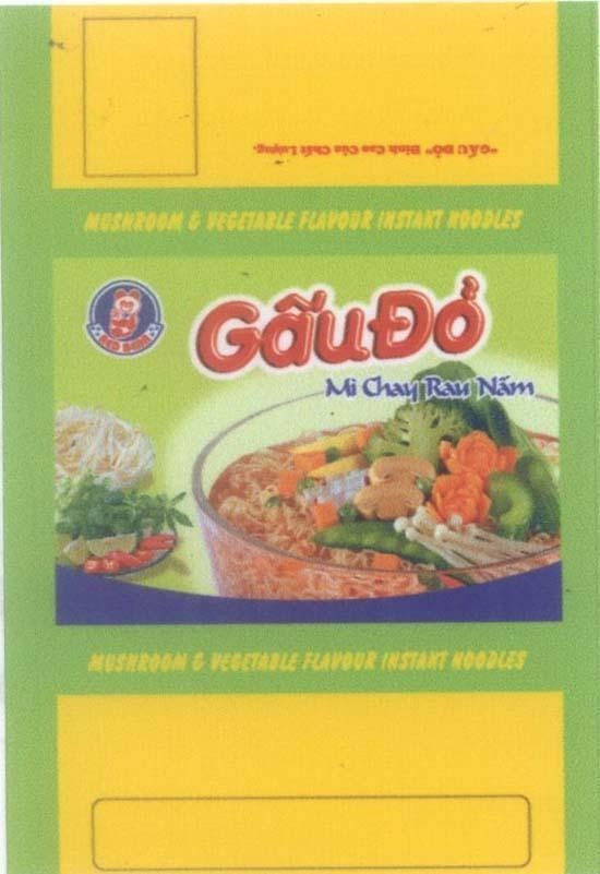 Mẫu nhãn hiệu Gấu Đỏ RED BEAR Mì chay rau nấm