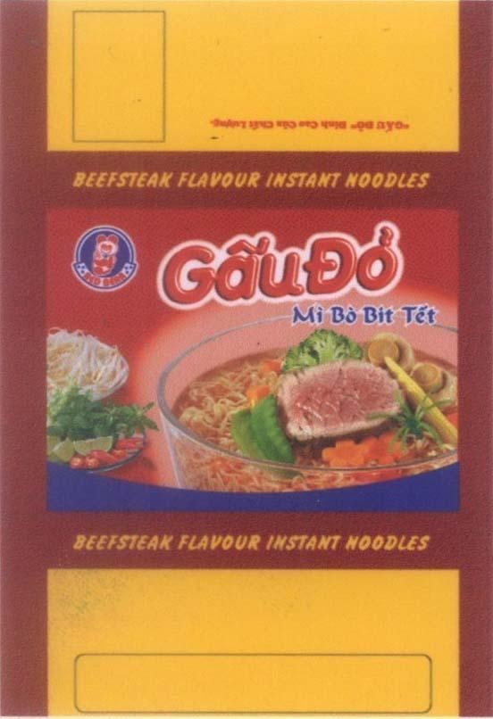 Mẫu nhãn hiệu Gấu Đỏ RED BEAR Mì bò bít tết