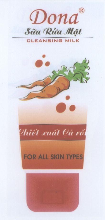 Mẫu nhãn hiệu Dona CLEANSING MILK Chiết xuất Cà rốt FOR ALL SKIN TYPES
