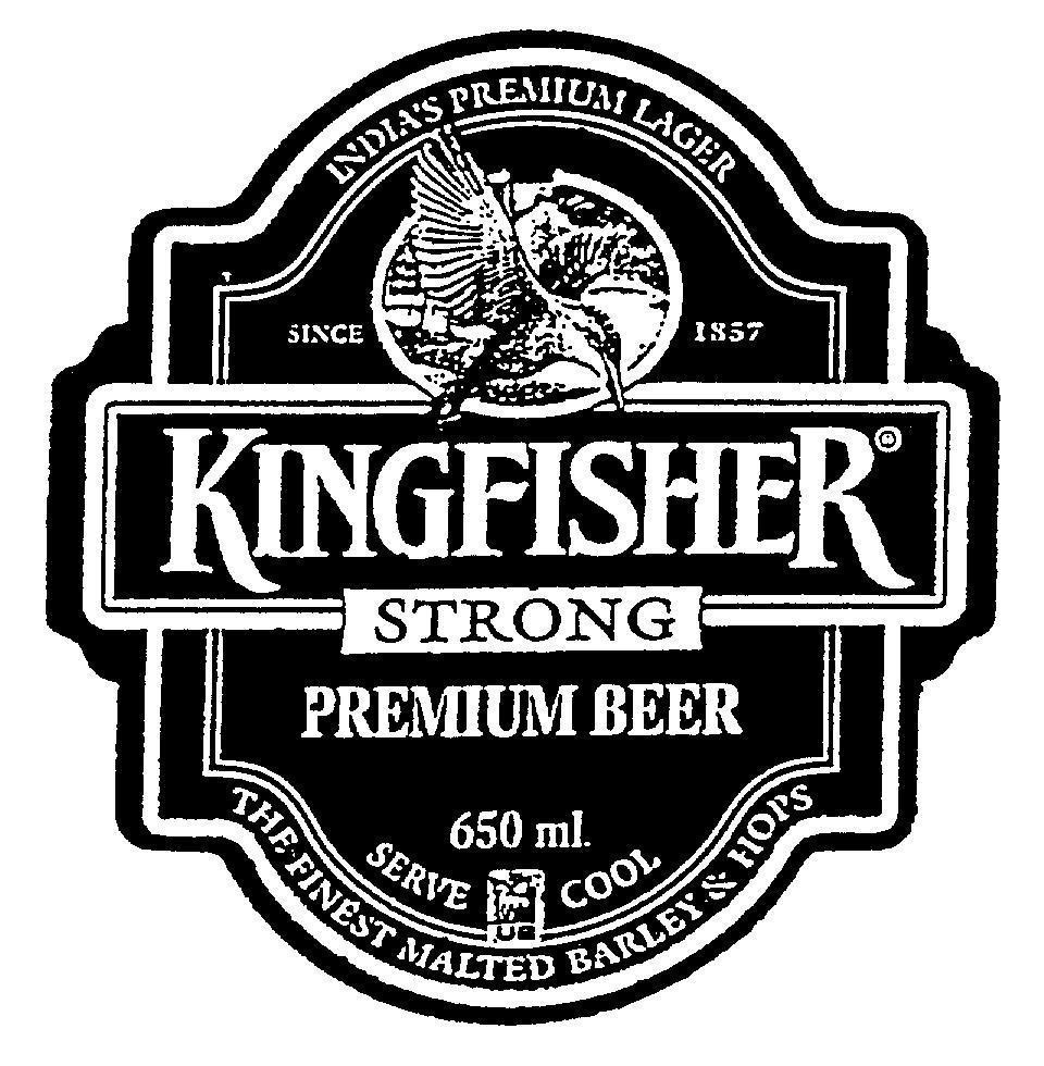 Mẫu nhãn hiệu KINGFISHER INDIAS PREMIUM LAGER STRONG PREMIUM BEER THE FINEST MALTED BARLEY & HOPS