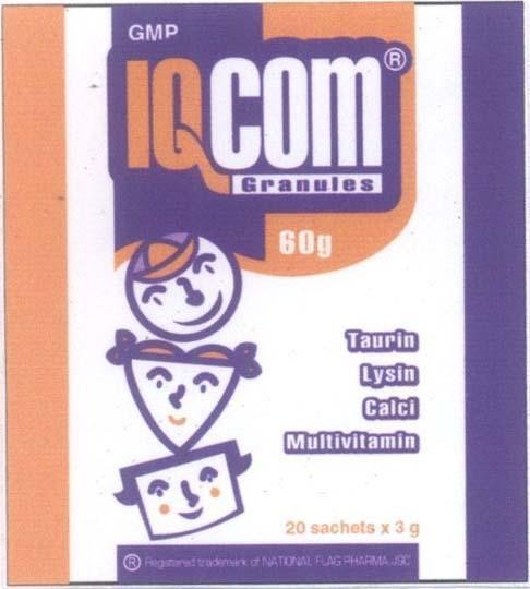 Mẫu nhãn hiệu IQCOM Granules GMP Rigistered trademark of NATIONAL FLAG PHARMA JSC