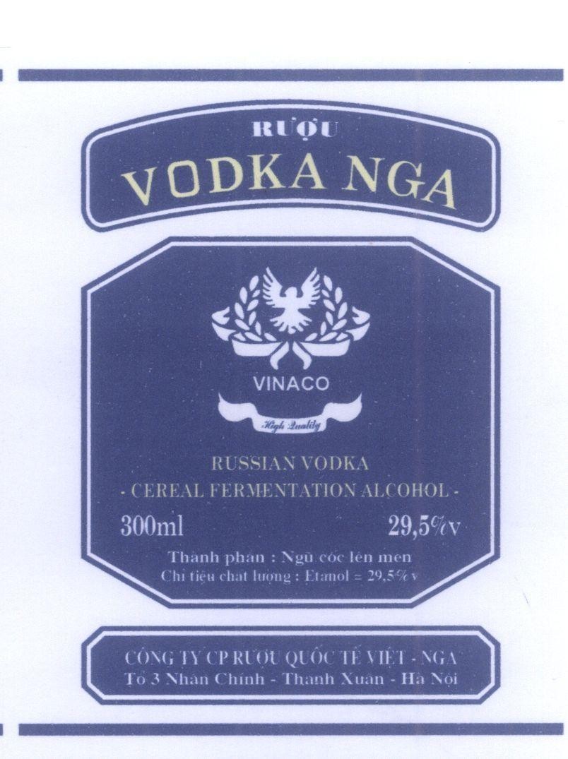 Mẫu nhãn hiệu Rượu VODKA NGA VINACO Công ty CP rươu quốc tế Việt-Nga