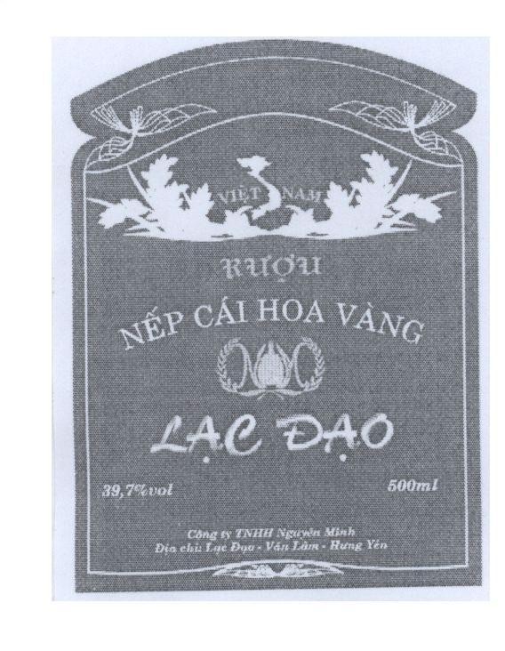 Mẫu nhãn hiệu N M Lạc Đạo Nguyên Minh Rượu nếp cái hoa vàng