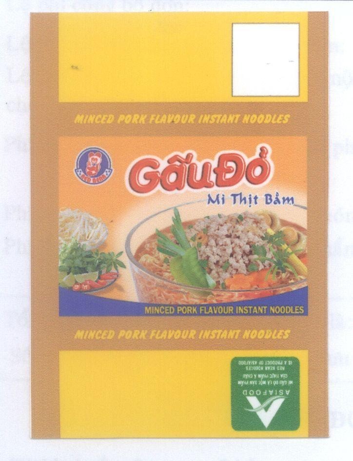 Mẫu nhãn hiệu RED BEAR Gấu Đỏ Mì Thịt Bằm MINCED PORK FLAVOUR INSTANT NOODLES A ASIAFOOD.