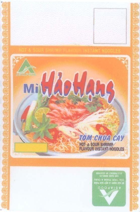 Mẫu nhãn hiệu Mì hảo hạng tôm chua cay A ASIA FOOD HOT & SOUR SHRIMP FLAVOUR INSTANT NOODLES