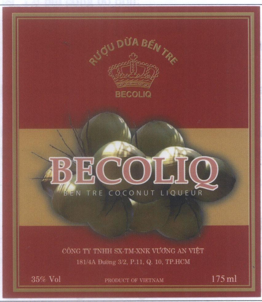 Mẫu nhãn hiệu Rượu dừa bến tre BECOLIQ VUONG AN VIET
