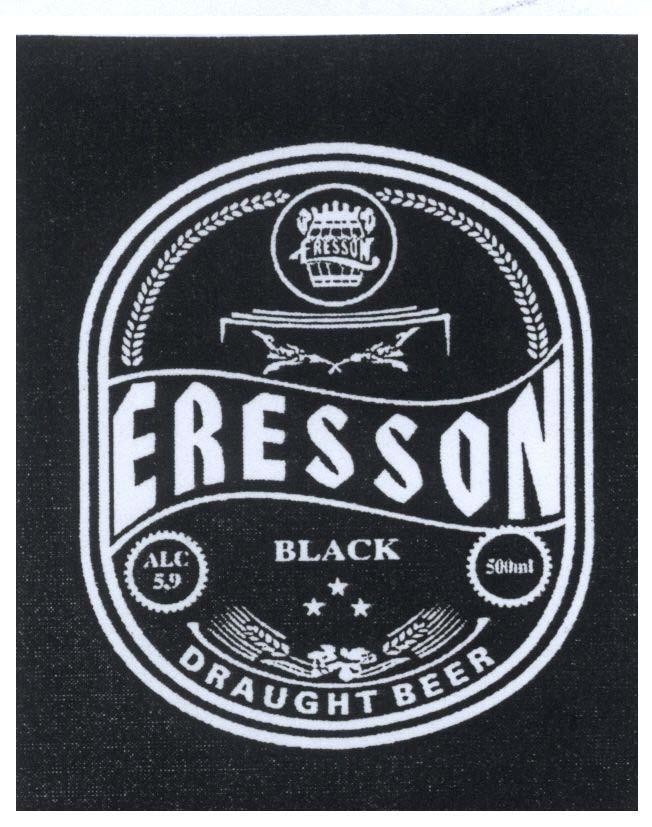 Mẫu nhãn hiệu ERESSON BLACK DRAUGHT BEER ALC 5.9 500ml