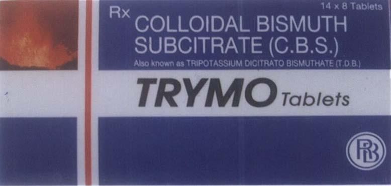 Mẫu nhãn hiệu TRYMO RB R B RX COLLOIDAL BISMUTH SUBCITRATE C.B.S