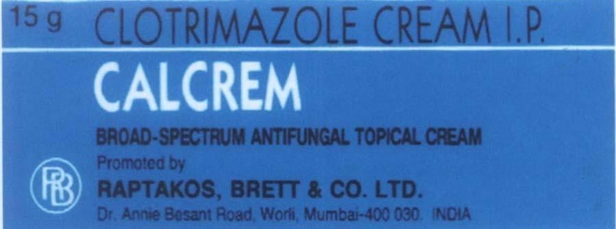 Mẫu nhãn hiệu CALCREM CLOTRIMAZOLE CREAM I.P. RB BROAD-SPECTRUM ANTIFUNGAL TOPICAL CREAM RAPTAKOS BRETT CO LTD