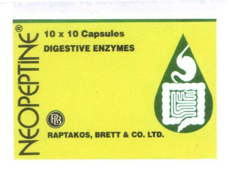 Mẫu nhãn hiệu NEOPEPTINE RB R B RAPTAKOS BRETT & CO LTD DIGESTIVE ENZYMES