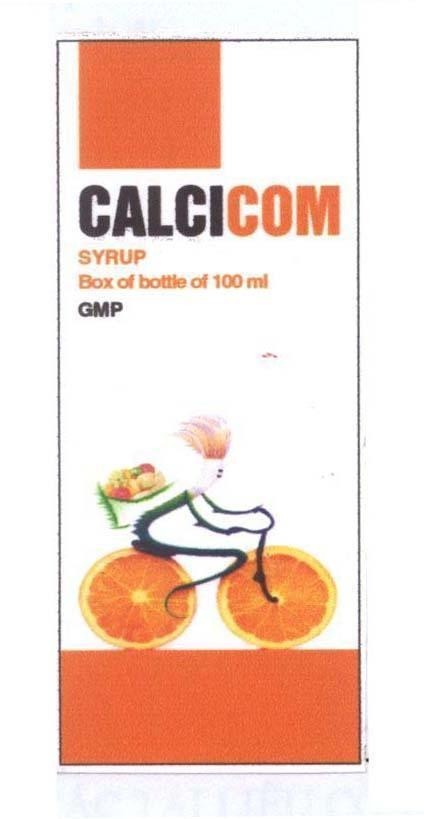 Mẫu nhãn hiệu CALCICOM SYRUP GMP BOX OF BOTTLE OF 100 ml