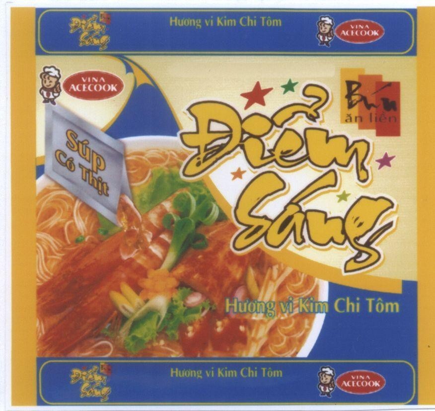 Mẫu nhãn hiệu Điểm sáng VINA ACECOOK Bún ăn liền Hương vị Kim Chi Tôm Súp có thịt