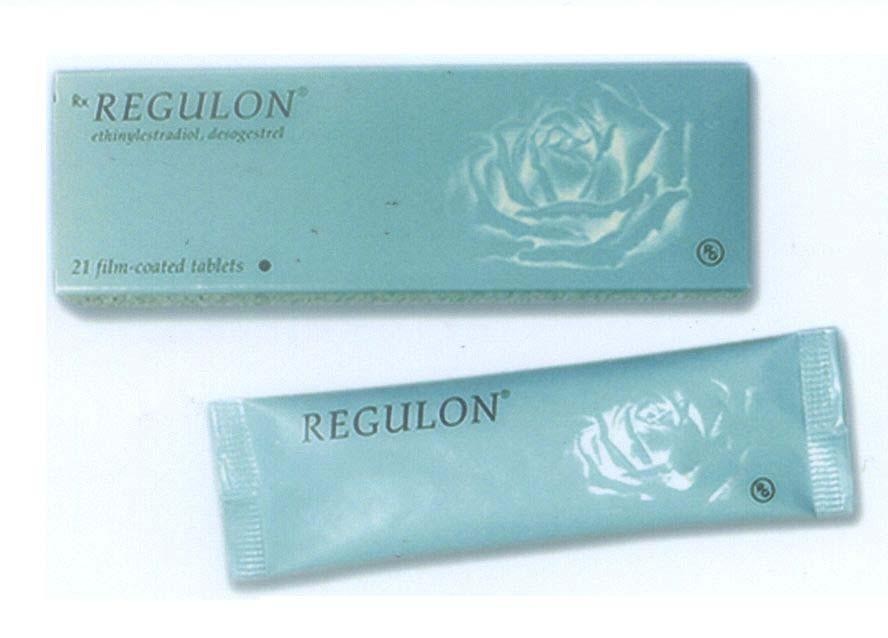 Mẫu nhãn hiệu REGULON Rx ethinylestradiol desogestrel 21 film-coated tablets R G