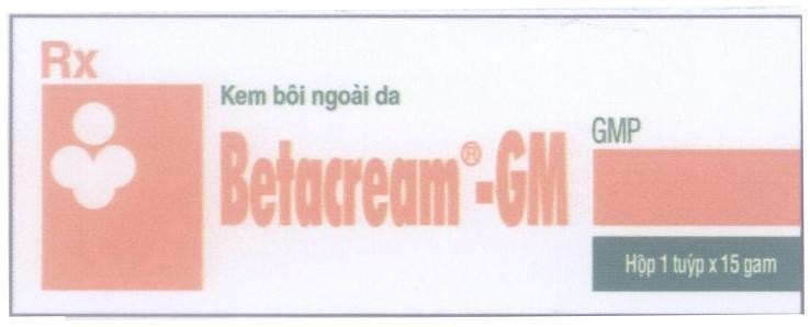 Mẫu nhãn hiệu Rx Betacream-GM Kem bôi ngoài da GMP Hộp 1 tuyt x 15 gam