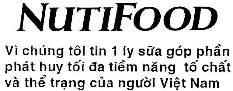 Mẫu nhãn hiệu NUTIFOOD Vì chúng tôi tin 1 ly sữa góp phần phát huy tối đa tiềm năng tố chất và thể trạng của người Việt Nam