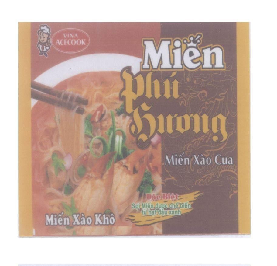 Mẫu nhãn hiệu VINA ACECOOK Miến Xào Khô Miến Phú Hương Miến Xào Cua Đặc Biệt Sợi Miến được chế biến từ hạt đậu xanh