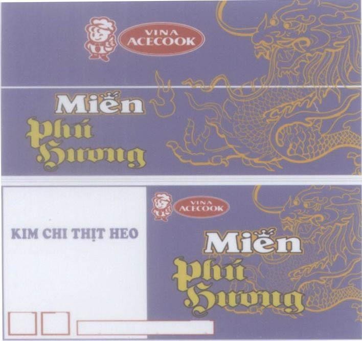 Mẫu nhãn hiệu VINA ACECOOK Miến Phú Hương Kim Chi Thịt Heo