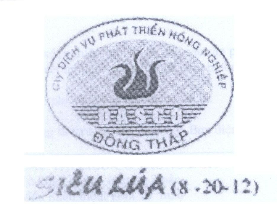 Mẫu nhãn hiệu Cty Dịch Vụ Phát Triển Nông Nghiệp DASCO Đồng Tháp Siêu Lúa (8-20-12)