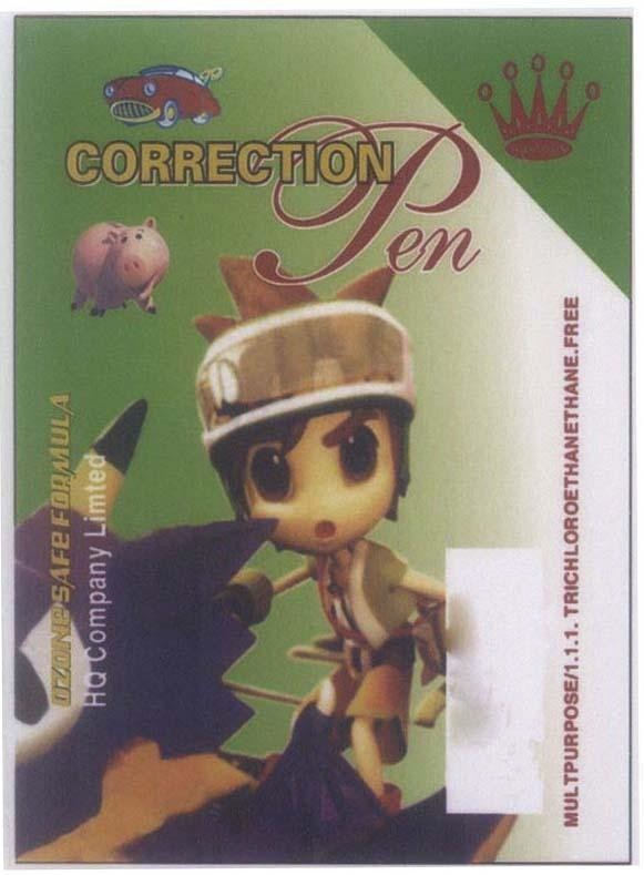 Mẫu nhãn hiệu Hoàng Quan CORRECTION Pen OZONE SAFE FORMULA HQ Company Limted MULTPURPOSE/1.1.1 TRICH LOROETHANETHANE.FREE