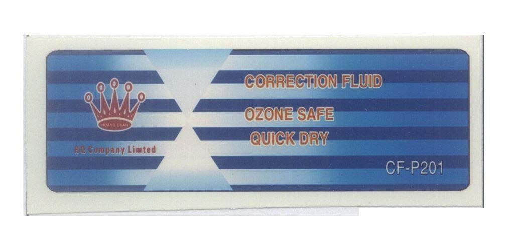 Mẫu nhãn hiệu Hoàng Quan HQ Company Limted CORRECTION FLUID OZONE SAFE QUICK DRY CF-P201