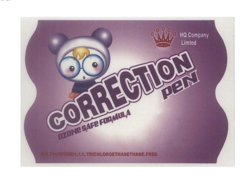Mẫu nhãn hiệu Hoàng Quan CORRECTION Pen OZONE SAFE FORMULA HQ Company Limited MULTPURPOSE/1.1.1 TRICHLOROETHANETHANE.FREE