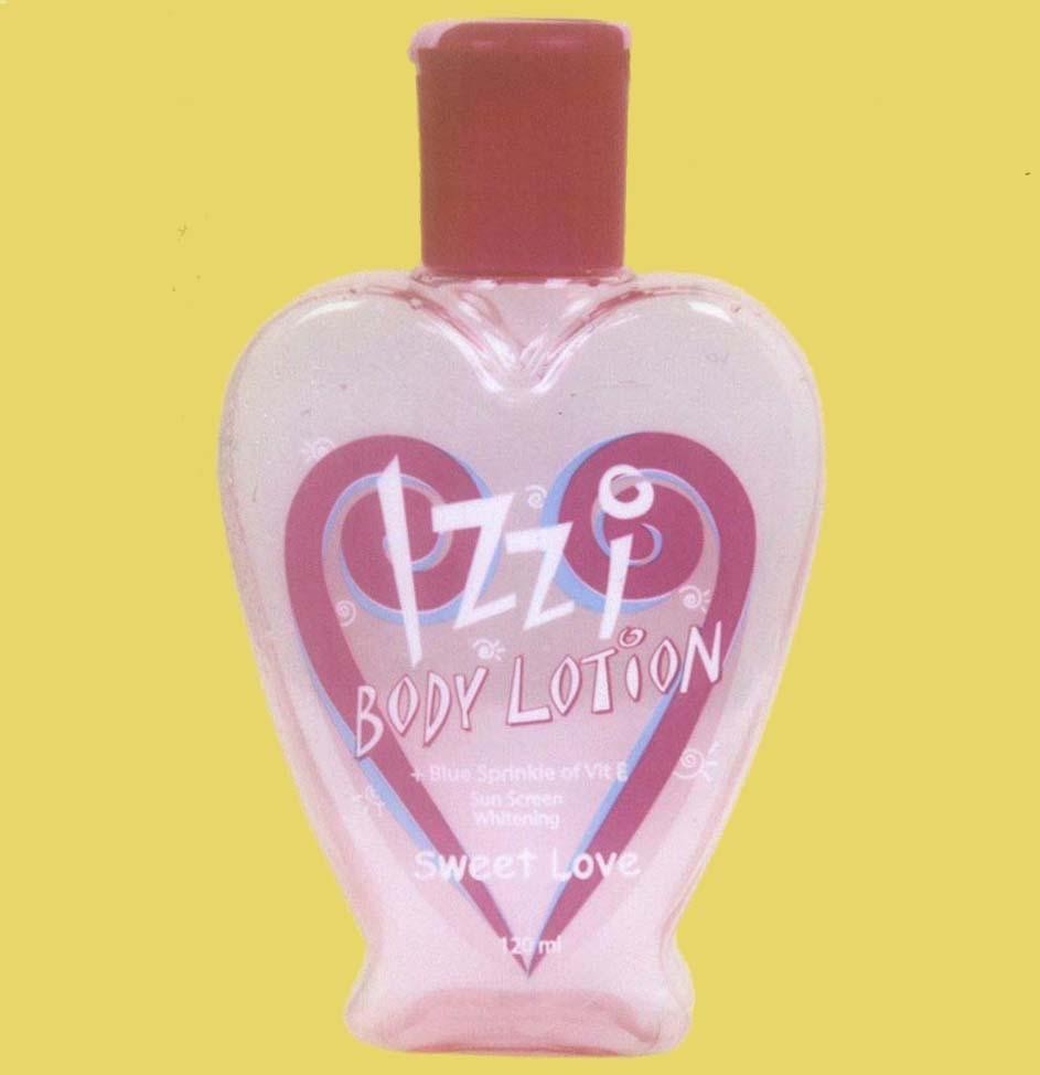 Mẫu nhãn hiệu IZZI BODY LOTION Sweet Love blue sprinkle of Vit E sun screen whitening 120ml