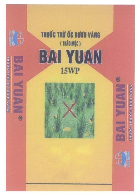 Mẫu nhãn hiệu HB Hải Bình Thuốc Trừ ốc Bươu Vàng BAI YUAN Thảo Mộc 15WP