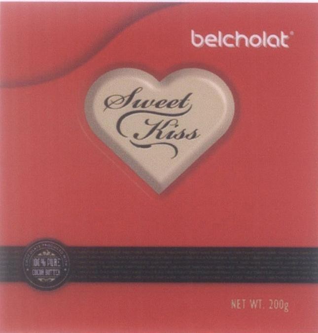 Mẫu nhãn hiệu Sweet Kiss belcholat NET WT.200g 100% pure cocoa butter